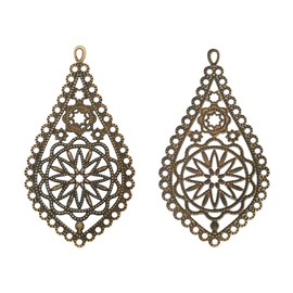 PandaHall 20pcs Iron Filigree Connectors Charms Pendants Teardrop Antique Bronze Embellishments for Jewelry Making
