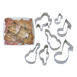 R&M International 1876 Musical Cookie Cutters, Piano, 3 Music Notes, G Clef, Guitar, Violin, 6-Piece Set