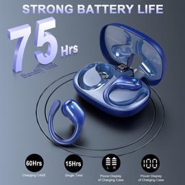 Wireless Earbuds, Bluetooth 5.3 Headphones Sport, 75H Stereo Ear Buds, Bluetooth Earbuds with 4 ENC Noise Canceling Mic, IP7 Waterproof Earphone with Earhooks, Dual LED Display, for Running, Blue