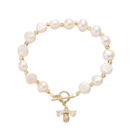 Stocking Stuffers Holiday Outfits for Women 2024 Pearl Bracelet for Women Gold Pearl Beaded Bracelet,Small bee Love Shape Dainty Chunky Chain Bracelet Statement Prom Bracelet Valentine's Day Wedding Gift