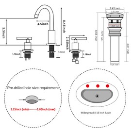 GGStudy 2-Handle Bathroom Faucet 3 Holes 360 Swivel Spout Vantity Faucet Brushed Gold Widespread Bathroom Sink Faucet with Pop Up Drain