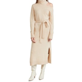 PAIGE womens Raundi Turtleneck Wool Blend Midi Casual Dress, Camel, Small US