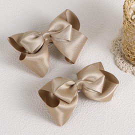 Sparkly Metallic Gold Satin Hair Bows Alligator Clip Barrettes 4inch for Girls, Toddlers, Kids Teens Womens Birthday Wedding Graduation Xtmas Party Dress Decor Accessories Set of 2