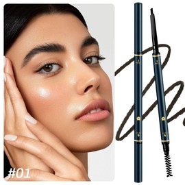 Dual-Sided Triangle Eye Brow Pencils Set, 5 Pcs Retractable Fine Tip Mechanical Pencil,Draws Tiny Brow Hairs, Defines, Fills Brows, Shapes, Contours, Combs, Waterproof (5Pcs-Black-Triangle)