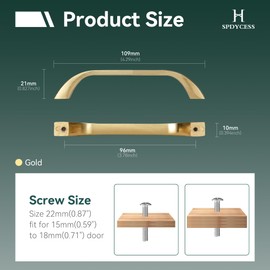 SPDYCESS Pack of 10 Cabinet Pull Handles, D-Shape Drawer Pulls Door Handle for Kitchen and Bathroom Cabinets Cupboard, Hole Spacing 96mm, Gold