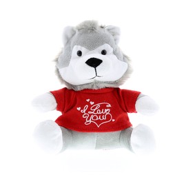 DolliBu Grey Wolf I Love You Valentines Stuffed Animal - Red Message Tshirt - 6 inch - Super Soft Plush - Item #K5138-5995