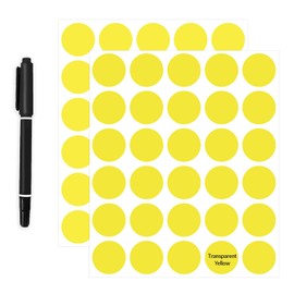 1" Clear Circle Stickers, Colored Round Clear Seal Stickers, Transparent Self-Adhesive Seals use for Envelope, Gift Bag. Waterproof/Writable- Yellow