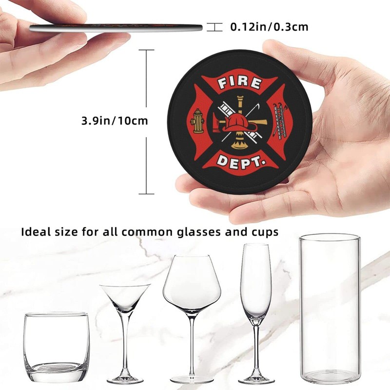 SEPTYK Firefighter Fire DEPT. Logo Rescue Pattern Coasters for Drinks
