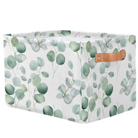 YPPAHHHH Eucalyptus Leaves Storage Baskets for Organizing, Fabric Collapsible Storage Bins Box Sage Green Decorative Toy Organizer Baskets for Closet Shelves Gift Basket 1 Pc