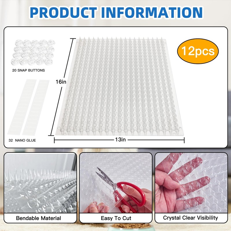 12 Pack Scat Mat for Cats with Spikes, Cat Repellent