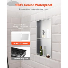 VEVOR Shower Niche, 13 x 25 x 4 inch Recessed Wall Niche Double-layer, with Hollowed-out Divider,Heavy-duty Stainless Steel Modern Shampoo Storage Organizer,Waterproof, Silver for Bathroom