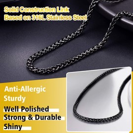 Prosteel Men's 3/6 mm Wheat Chain Necklace Stainless Steel / 18 Carat Gold-Plated / Black Metal Plated Simple Chain Length 46 - 76 cm Available, Stainless Steel