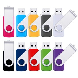 2GB USB 2.0 Pnstaw Flash Drive Swivel Memory Stick Thumb Drive Pen Drives Jump Drive for Data Storage, File Sharing(10 Pack,Multi-Color) (2GB)