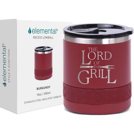 Lord of the Grill Lowball Valentine Tumbler for Him - Triple-Wall Stainless Steel Travel Cup with Ceramic Lid - Gift for Dad & Father In Law on Valentine's Day, Birthday & Father Day - 10oz Burgundy