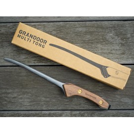 GRANDOOR Multi Tongs Outdoor Camping Barbecue Tongs Black Stainless Steel Black Walnut