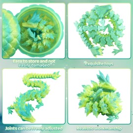 3D Printed Dragon Egg Mysterious Dragon Toy Realistic, dellyy Surprise Easter Dragon Eggs, Dragon Figures 3D Dragon in the Egg, Movable Dragon 3D Printed Dragon Egg (Green)