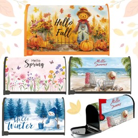 Luvsweets Seasonal Magnetic Mailbox Covers - 4Pcs Hello Fall Winter Spring Summer Mailbox Covers Magnetic Standard Size, Four Seasons Mail Post Letter Box Wraps for Holiday Decor, 20x18 Inches