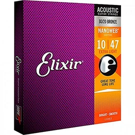 CUERDAS GUITARRA ACUSTICA - Elixir (11002) Nanoweb Extra Light (Juego Completo 010/047B)