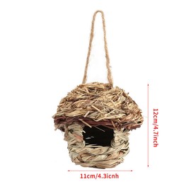 Fdit Handwoven Straw Bird Nest Cage House Hatching Breeding Cave in 3 Size for Parrot Canary or Cockatiel or Other Birds(S)
