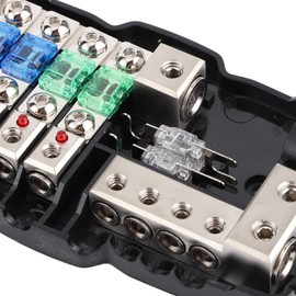 Portafusibles de Cuchilla, Caja de Fusibles, Audio Estéreo para Automóvil, Soporte de Distribución Multifuncional de 4 Vías con LED para SUV ATV UTV