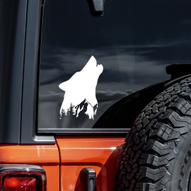 Wolf Howling Mountains Decal Vinyl Sticker Auto Car Truck Wall Laptop | White | 3" x 5.5"
