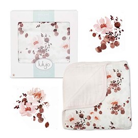 lulujo Baby Quilt Blanket| Unisex Softest Bamboo Muslin Quilt Blanket with Jersey Trim| Neutral Receiving Blanket for Girls & Boys Nursery & Crib Blanket| 47in x 47in| Eucalyptus