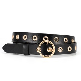 YooAi Belts for Women Casual Leather Eyelet Belt with Gold Buckle Fashion Belt for Jeans Pants Black 110 M