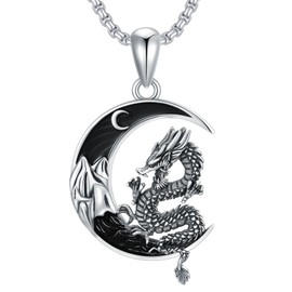 Flpruy Dragon Necklaces for Men 925 Sterling Silver Black Crescent Moon Dragon Pendant Dragon Jewelry Gothic Gifts Vintage Jewelry Gifts Women
