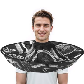 JANYUN Hair Cutting Cloak Cape, Black Prints Adjustable Haircut Cape Foldable Umbrella for Adults Kids Home Salon Barber Supplies