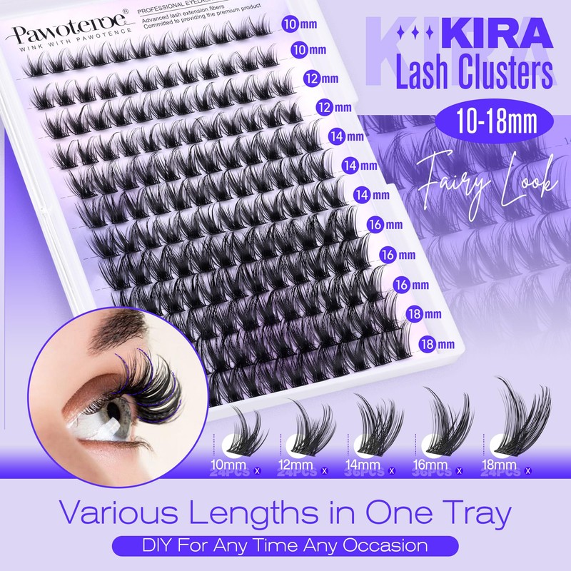 Pawotence Lash Clusters Wispy Kira Cluster Eyelash Extensions 10-18mm Individual