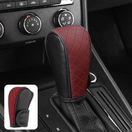 HHZL Leather Car Gear Shift Knob Cover, Exquisite Embroidery Design, Durable Anti-Slip Shifter Lever Protector, Universal Shift Knob Decoration Accessories for Most Car, SUV, Truck (Burgundy)