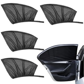 4 Pcs Universal Car Side Window Sun Shades Net, Car Rear Window Breathable Mesh Protects from Sun Glare Burn Heats & UV Rays, Auto Vehicle Side Window Curtain Sun Visor Net for Family (Sedan)