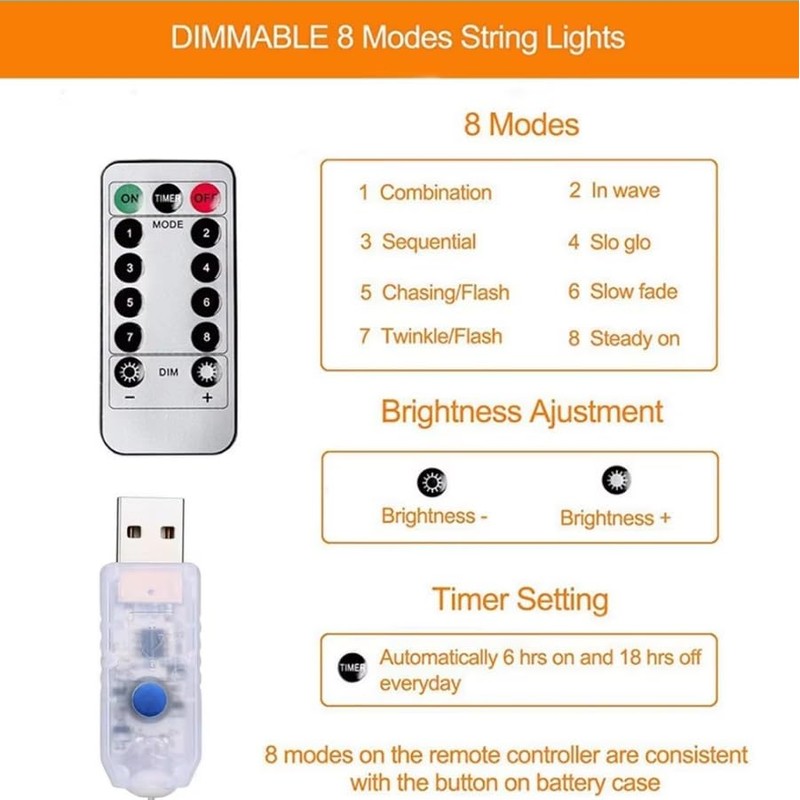 Volunx USB Fairy Lights Blue 2/5/10m Copper USB Plug in,