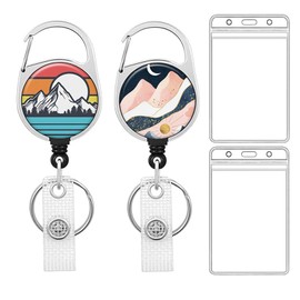 Badge Reel Retractable Keychain Heavy Duty with Belt Clip Nurse Badge Holder with Waterproof Vertical ID Card Holders for ID Name Cards/Credit Card/Hotel Key Cards (2 Pack Sunset Peaks)