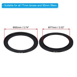 PATIKIL 77mm-95mm Metal Step Up Ring with Cleaning Cloth, 2 Pack Camera Lens Filter Adapter Ring Aluminum Filter Adapter Ring for Camera Lenses Hood, Black