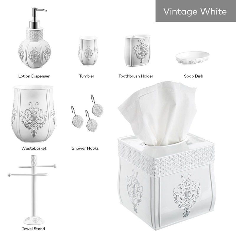 Creative Scents Vintage White Shower Curtain Hooks - Set of
