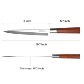 Rondauno Sashimi Knife Yanagiba Sushi Knife 10 inch Japanese High Carbon Stainless Steel for Precision Fish Slicing and Filleting with Ergonomic Wooden Handle