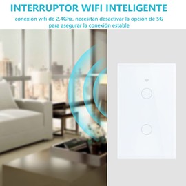 INGEQUIS Interruptor Inteligente Sin Neutro con Capacitor, Apagador Wifi de 2.4Ghz con Panel Táctil, Control Remoto de App, Compatible con Alexa, Google Assistant y IFTTT (Blanco, 2gangs)