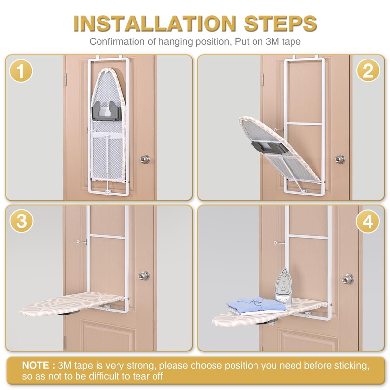 KINGBOARD Over Door Ironing Board, Hanging Ironing Board with Iron
