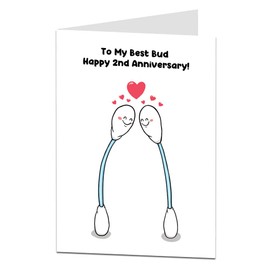 Funny 2nd Wedding Anniversary Card. Cotton. To My Best Bud Happy Second Anniversary. For Couple