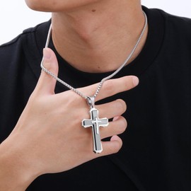 Oskani Men's Cross Necklace Stainless Steel Faith Crucifix Pendant with Chain White Gold Jewelry