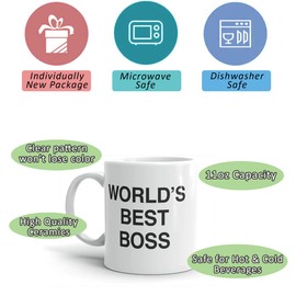 Worlds Best Boss - Taza de café para oficina, decoración de oficina, regalo para fanáticos de la oficina, compañeros de trabajo o amigos, 11 onzas