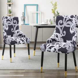 Liykimt Stretch Wingback Side Chair Slipcover-Accent Chair Cover Slipcover with Arm,Washable Upholstered Arm Dining Chair with Nailed Trim Protector for Dining Living Room Set of 1,Black/Gray