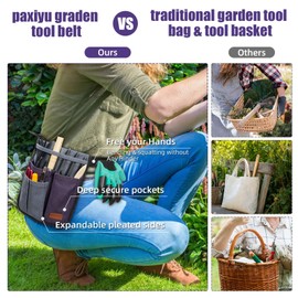 Paxiyu Garden Tool Belt for Men & Women, Denim Slim 4-Pocket Adjustable Garden Apron - Lightweight Utility Belt for Gardening, DIY, Carpenter, Painting, Seamstress, and Crafting Tool Pouch (Purple)