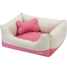 Blueberry Pet Fully Removable Washable Dog Bed, Heavy Duty Pet Bed w/Durable YKK Zippers - One Whole Dog Bed and Extra Bed Cover, 34" x 24" x 12", Baby Pink & Beige Color-Block Beds for Cats & Dogs