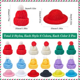 SUNNYCLUE 24Pcs Mini Christmas Knit Hat with Pom Pom Ball Mini Knitting Hats Small Santa Hat Round Hat Mini Christmas Hats Bulk Small Knit Hats for Christmas Tree Ornaments DIY Art Crafts Decoraion