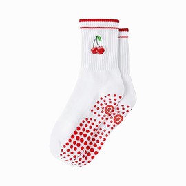 DADAB Cute Pilates Grip Socks for Women – Yoga Grippy Non Slip Barre Sticky Crew Socks for Workout, Hospital Use (1 Packs-cherry)