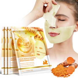 Kojic Acid Curcuma Aufhellende Maske, Aufhellung, straffend, Anti-Aging, Blattmaske – gleichmäßiges Tonikum, feuchtigkeitsspendend, beruhigend, Geschenk, reduziert feine Linien und Falten