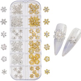 Nail Parts, Snowflake, 6 Types, 3D, Alloy, Metal Parts, Glitter, Christmas, Snowflake, Nail Stone, Jewelry Parts, Nail Art, Deco Parts, Craft Material, DIY, Gold, Silver, Storage Case Included