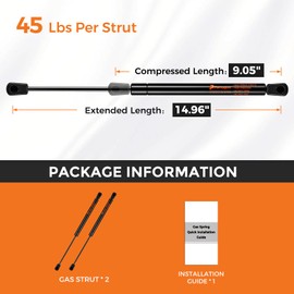 PAMAGOO ML33-40 15 inch Gas Strut 45 lbs 200 N, C16-23933 15" Gas Prop Shock Lift for Storage Box Lid Snugtop Leer Topper Cover Tool Box Lid Camper Shell Pickup Truck Back Top Window, 2 Pack